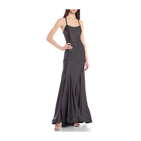 BLONDIE Dresses & Skirts - BLONDIE Womens Dress Gray Formal Illusion Panel Cutout Back Lined Juniors 13
